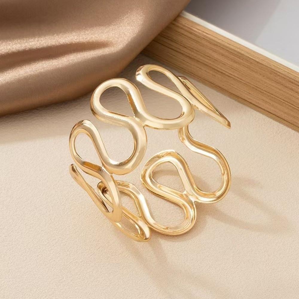 Hollow-out Open Bracelet Wave-style Wide Cuff Bracelet Classic Women's Bangle  Lady Jewelry Gift