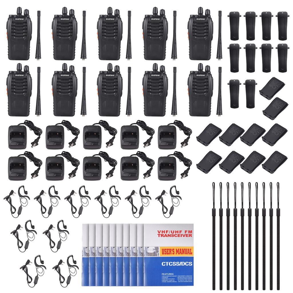 Aoresac Рации Baofeng BF-888s, 10 шт., водонепроницаемые перезаряжаемые радиостанции двусторонней связи дальнего действия