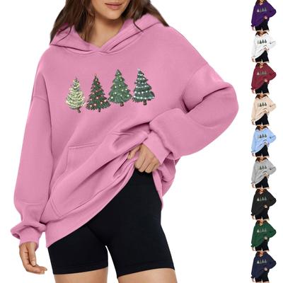 Женская модная свободная толстовка с капюшоном и рождественским принтом, длинный рукав, пуловер