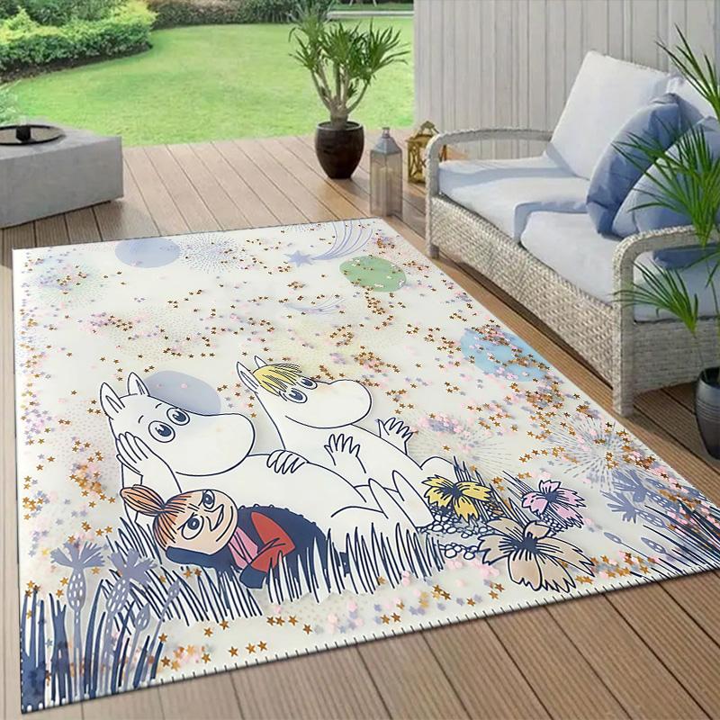 Moomin2 Flannel Pattern Square Carpet,Area Rug,Carpet Rug for Living Room Bedroom Sofa Playroom Decor,Non-slip Floor Mat