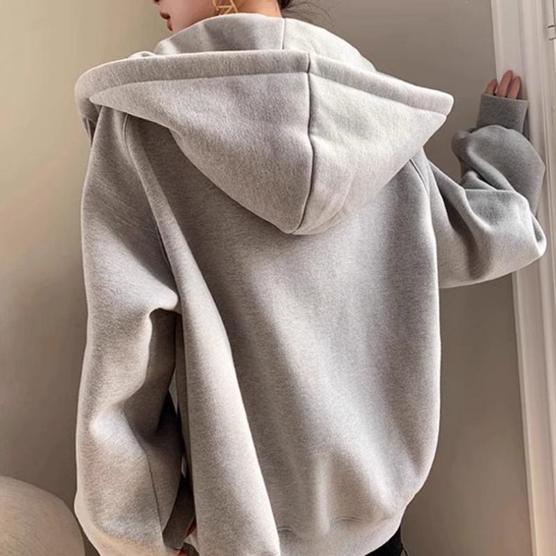 Осень-зима женская толстовка с капюшоном однотонная свободная толстовка с капюшоном женская корейская повседневная куртка на молнии