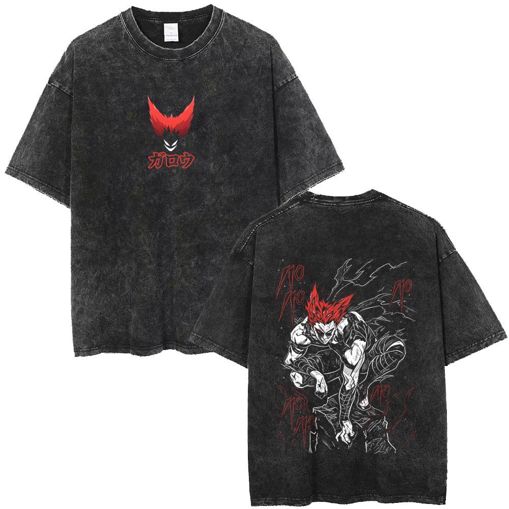 Anime One Punch Man Vintage Washed T-shirt Manga Saitama Garou Graphic T Shirt Fashion High Quality Cotton T-shirts Unisex