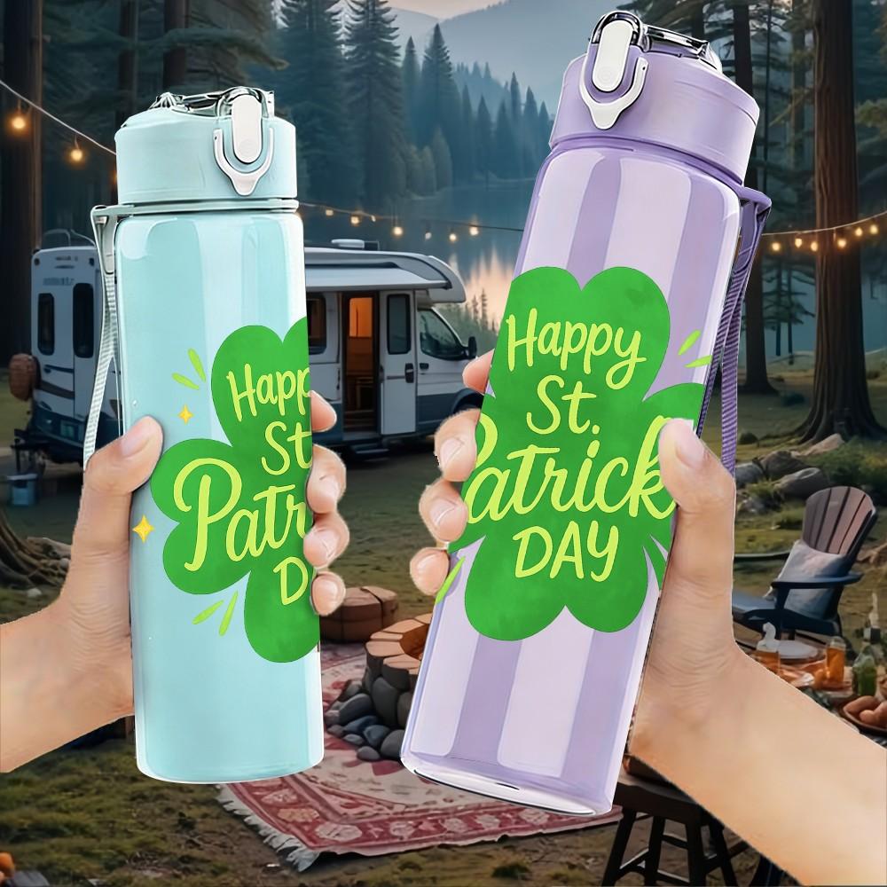 1PC Happy Saint Patricks Day Text Pattern 750ml Color Plastic Sports Water Bottle Leakproof Flip Straw Lid Suitable for Sports Office Home Use