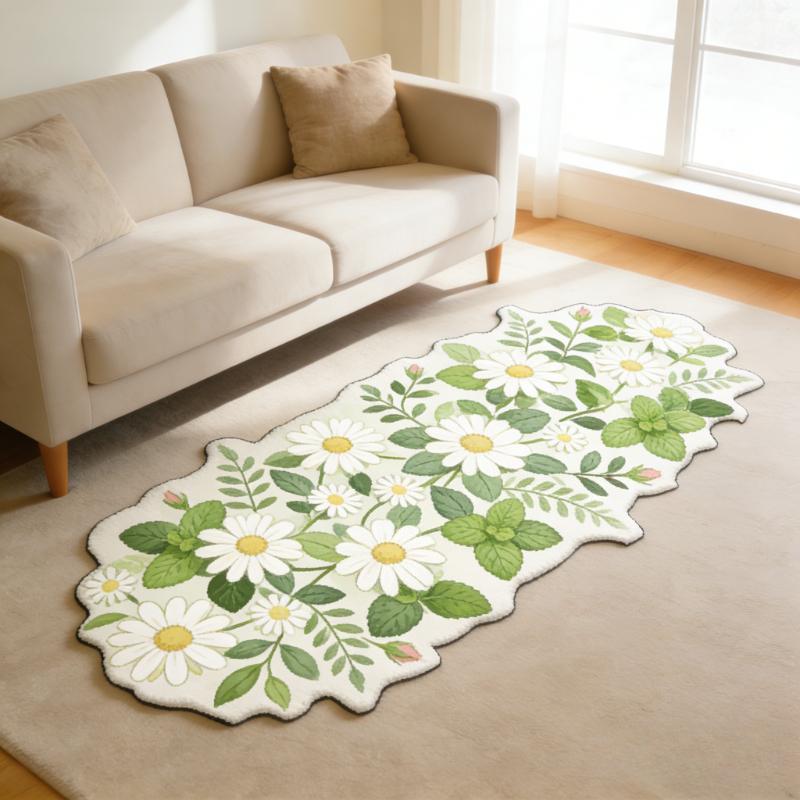 Pastoral Style Carpets for Living Room Flowers Bedroom Decor Carpet Fluffy Soft Irregular Shape Bedside Rug Home Plush Floor Mat