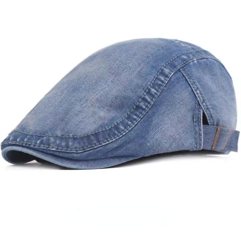 Simple Washed Denim Berets Hat Men Women Spring Summer Peaked Flat Cap Artist Duckbill Hat Casual Herringbone Newsboy Cap