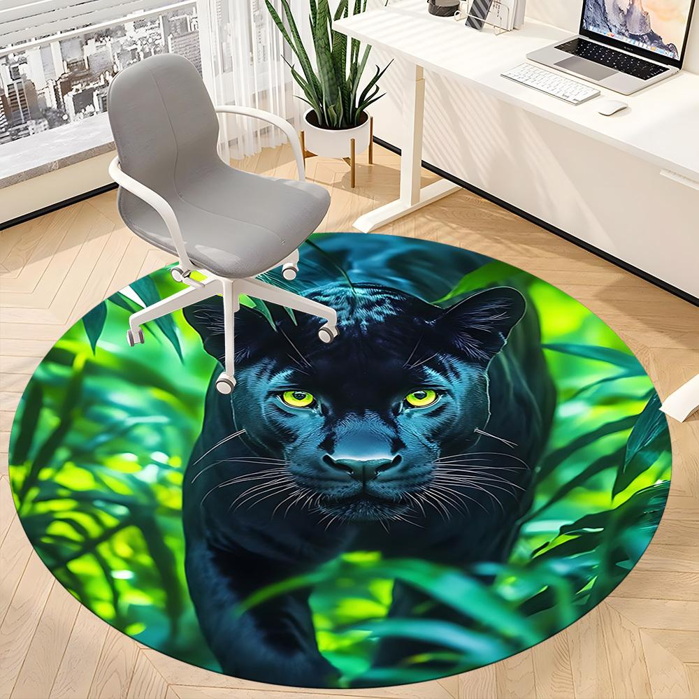 1pc Panther, Jungle Print Chair Carpet for Office, Round Non-Slip Durable Large Size Office Carpet, Suitable for Office, Beautiful Decoration