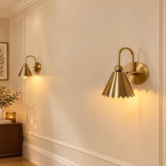 Handmade Brass Cone Sconce, Floral Backplate, Scalloped Shade Bedroom, Living, Dining, Hallway, Entryway, Office Gift