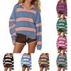 Women's Casual Tunic Top Loose Long Sleeve Striped Shirt Collar Top