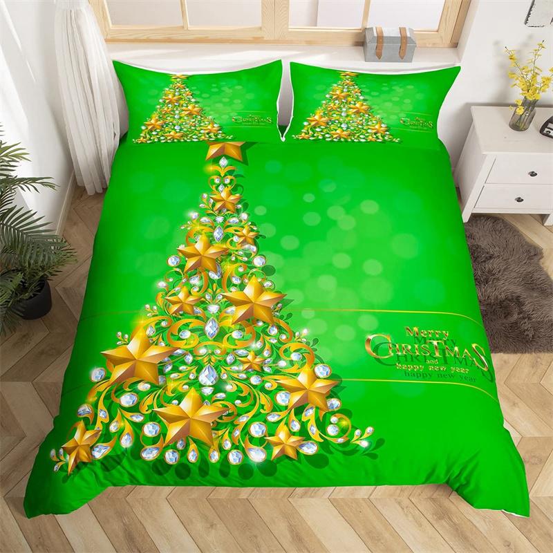 Комплект постельного белья «Веселая рождественская елка» Красный комплект пододеяльника Рождественская снежинка с блестками Покрывало Микрофибра Полуторный Кинг Покрывало