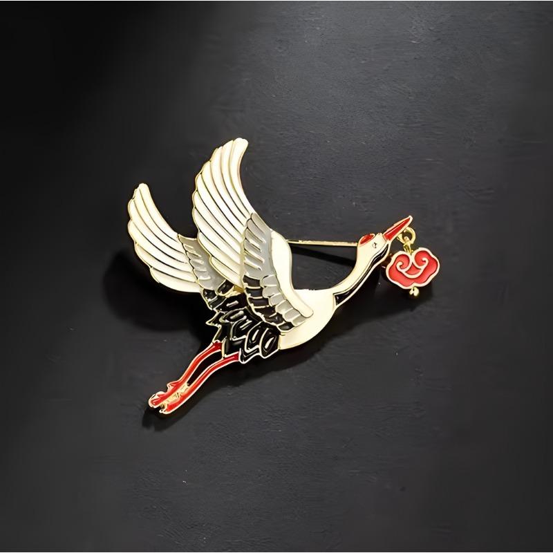 Chinese-style Classical Auspicious Crane Brooch, High-end Women's Artistic Enamel Brooch, Personalized and Exquisite Suit Pin