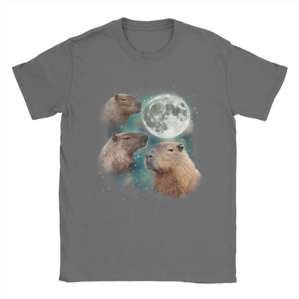 3D Capybara Moon Giant Rodents Weird Howling Unisex T Shirts Funny Tees Short Sleeve Crewneck TShirt Cotton Gift Idea Clothes