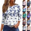 3/4 Length Sleeve Womens Tops Floral Print Vintage Fashion Casual Loose With Round Neck Plus Size Shirts