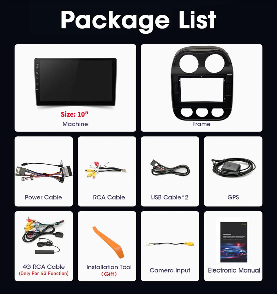 Автомобильный радиоприемник Android 14 Player для Jeep Compass Patriot 2011-2017 Навигация 4G GPS Беспроводной Carplay Bluetooth Сенсорный экран Стерео