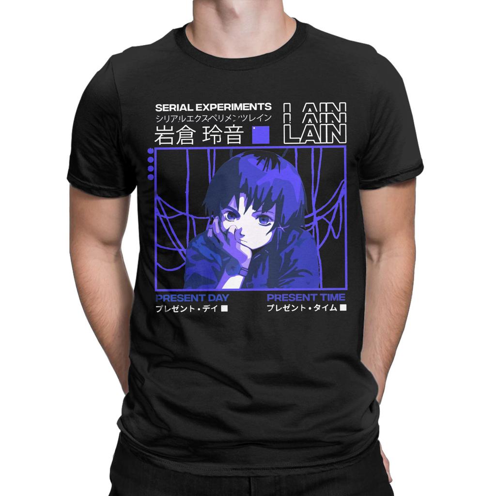 Serial Experiments Lain Anime Merch Men Women T Shirts Pure Cotton Tee Graphic Printed Cartoon Lain Iwakura T-shirt Clothing