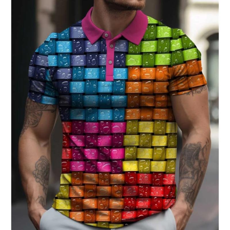 New Men'S Polo Shirt 3d Rainbow Printed Men Clothing Summer Casual Short Sleeved Loose Oversized Shirt Street Fashion Tops Tees