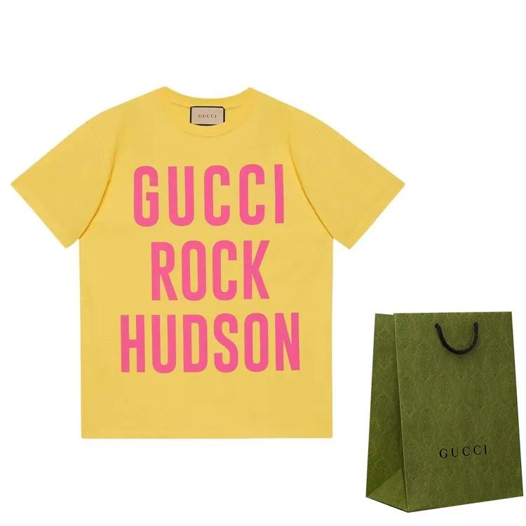 GUCCI Graphic Printed Short Sleeve Shirt Yellow (Unisex) T-Shirts 615044 XJEHN 7269