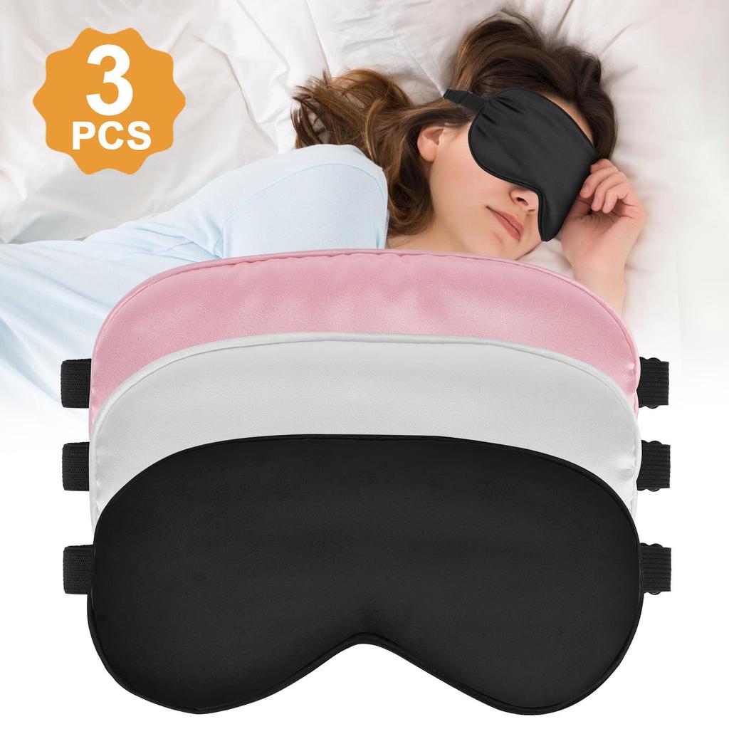 Set Of 3 Sleeping Eye Masks, Silk Eye Masks With Adjustable Straps, Smooth Soft Satin Eye Masks For Women Men, Elastic Straps Night Eye Mask