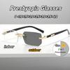 Fashionable Rimless Photochromic Presbyopia Glasses Outdoor Driving Protective Glasses Men Women High-Definition Reading Glasses