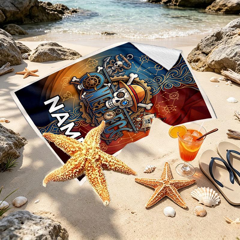 Custom Name Personalized ONE PIECE Print Beach Towel, for Trip Camping Beach Party Home Decor, Birthday Gift for Family & Friends