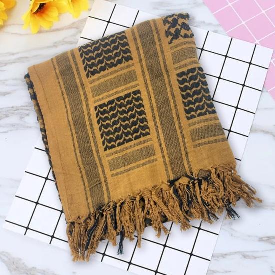 Plaid Print Shawl with Fringed Edges Jacquard Sun Sand Wind Protection Ethnic Style Scarf Men Women Outdoor Shawl