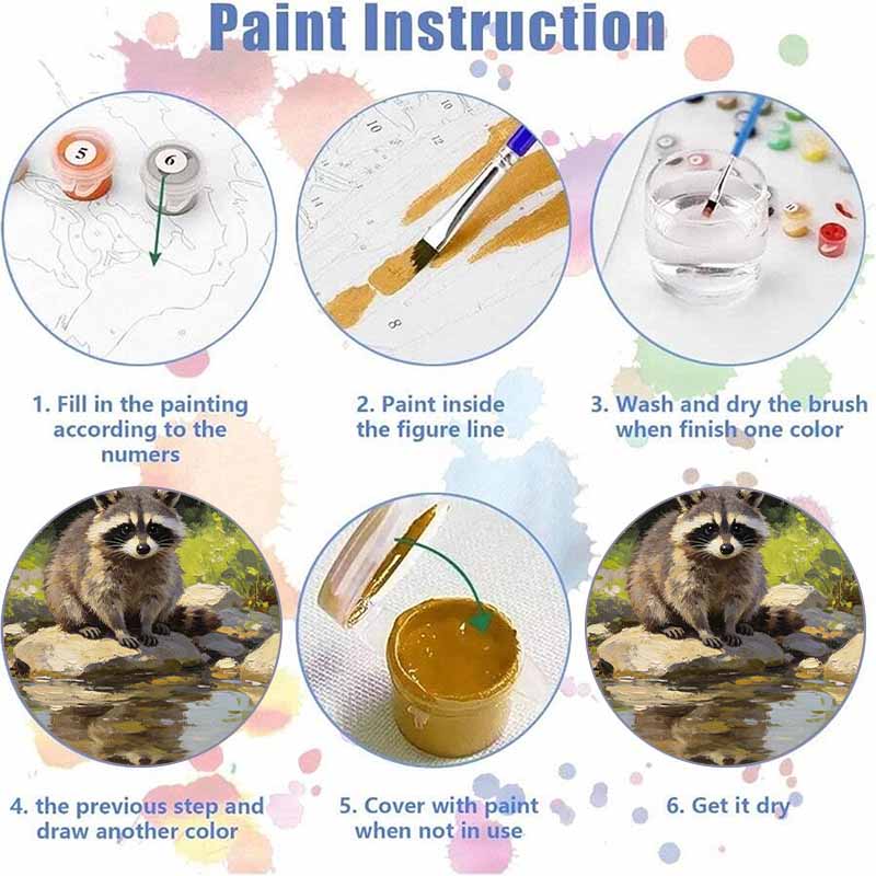 2D Digital Oil Painting Kit. DIY Adult Digital Oil Painting Kit Raccoon Animal Art Gift Home Decor Painting