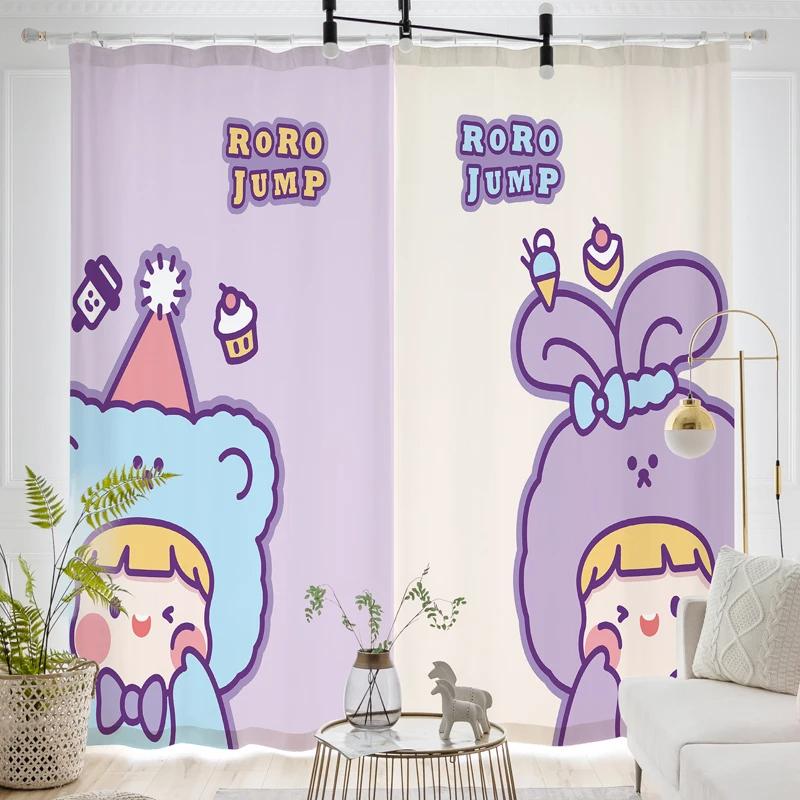 Детская спальня для девочек, высокие шторы с затемнением, розовые, в стиле принцессы, с рисунком из мультфильмов, милые, забавные, с рисунком животных, шторы, жалюзи, окна, новые, милые