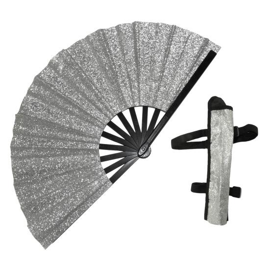 Yousheng Rave Folding Hand Fan Glitter Holographic Handheld Fan Rave Party Dancing Clap Fan for Festival Club Performance