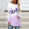 Plus Size Women Spring Butterfly Printed Comfy Long Sleeve Round Collar T-shirt Casual Baggy Mid Length Tee Tops