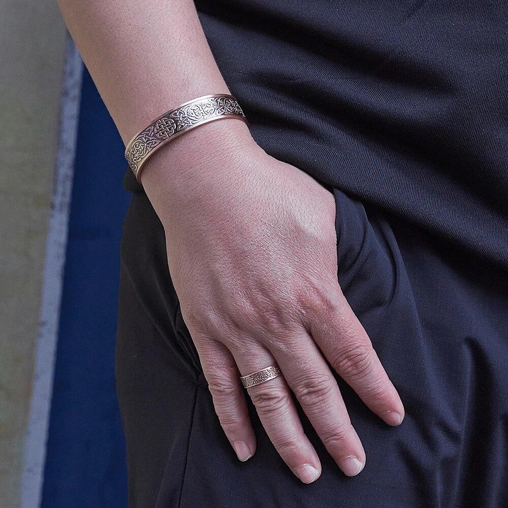 Магнитный комплект ювелирных изделий из чистой меди, регулируемые браслеты викингов, кольцо изменяемого размера, винтажный комплект украшений для здоровья, энергии, женщин и мужчин