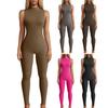 Женский спортивный комбинезон, однотонный обтягивающий комбинезон без рукавов с воротником до половины высоты, эластичный, мягкий, дышащий, впитывающий пот, бесшовный женский повседневный комбинезон