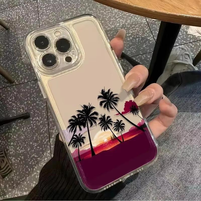 Летний Закат на Пляже Пальма Прозрачный Чехол Для Телефона Для Samsung Galaxy S26 S24 S25 S23 Ultra S22 S21 S20 Plus FE A50 A71 Мягкая Крышка