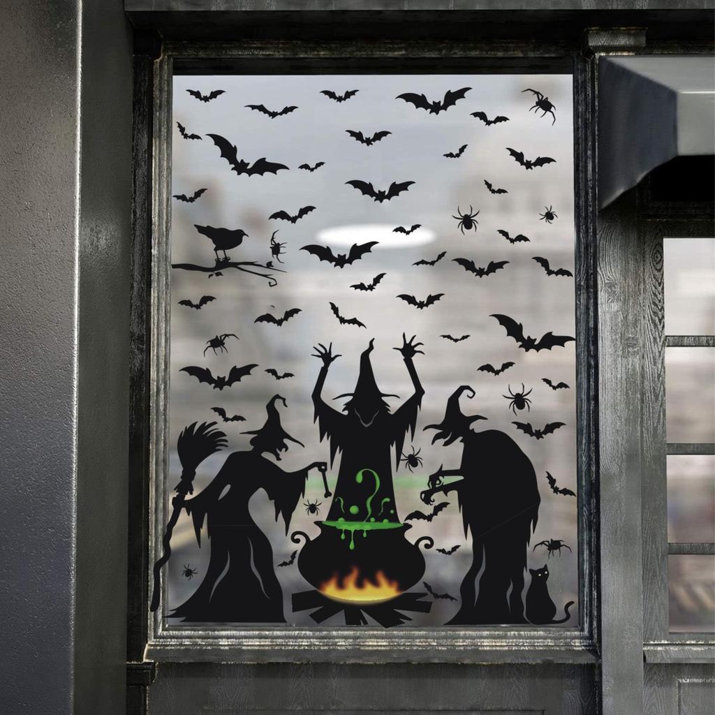 Halloween Window Stickers Holiday Party Living Room Wall Decoration Witch Wall Stickers Horror Atmosphere Stickers
