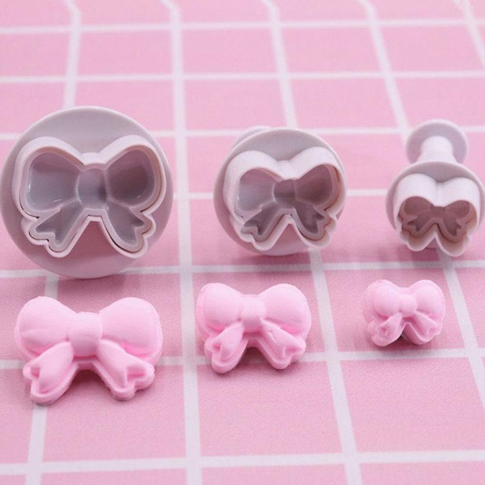 Plunger Baking Tools Homemade Plastic Bow Knot Tie Cookie Cutters Set Biscuit Mold Stamp Press