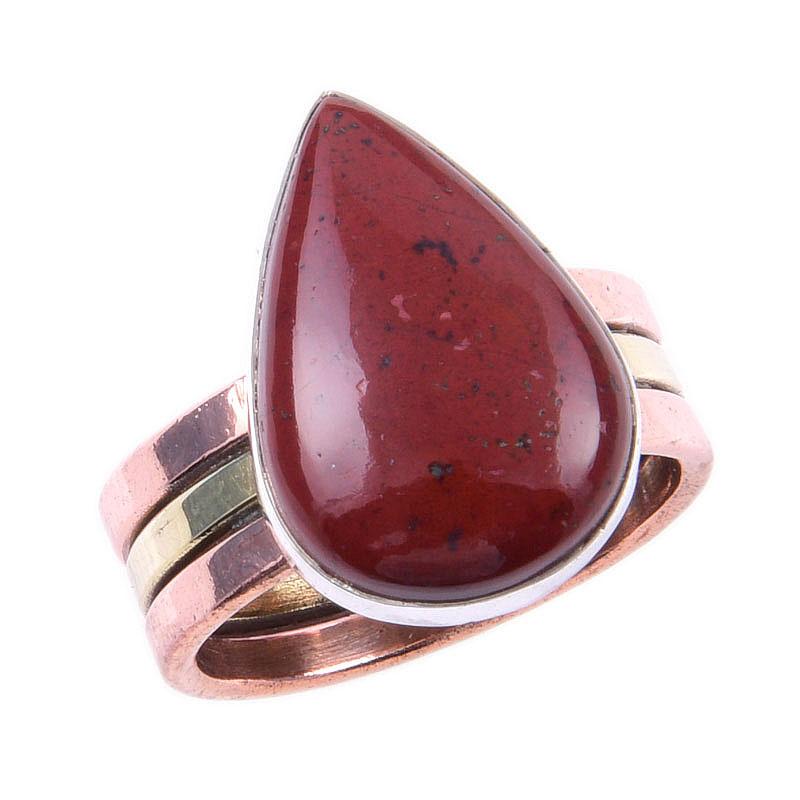 Natural Red Jasper Gemstone Handmade 925 Sterling Silver Two Tone Ring S.7 v9f96
