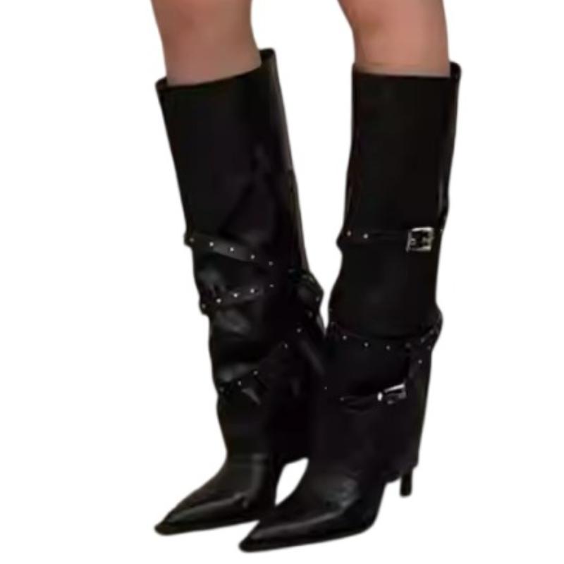 Fashion Sexy Women Knee High Heels Boots Pointed Toe Heeled Shoes Elegant Winter New 2025 Dress Party Goth Chelsea Fashion Boots Pumps