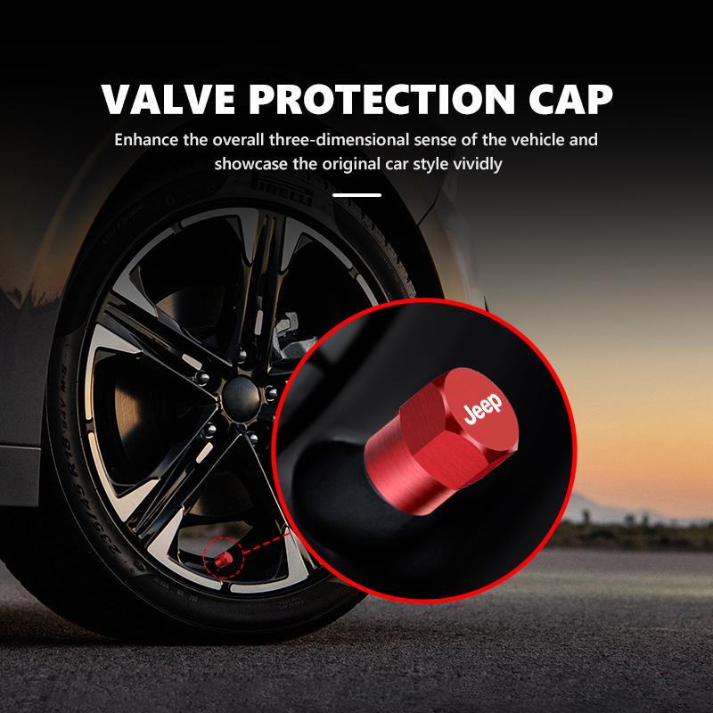 4pcs Car Wheel Tire Valve Caps Stem Case Covers Accessories For Jeep Grand Cherokee Wrangler JK Renegade Gladiator Compass LVCZN1