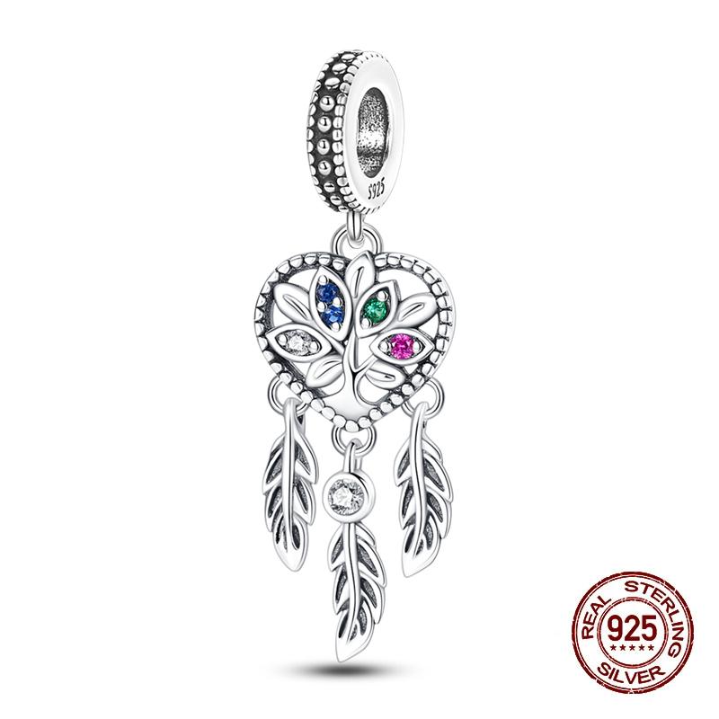 Fashion Copper Feather Colorful Luminous Dreamcatcher Charms Bead Fit Original Bracelets Exquisite Diy Jewelry Gift