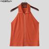 INCERUN Summer Men Sleeveless Zipper Rib Tank Tops T-shirts
