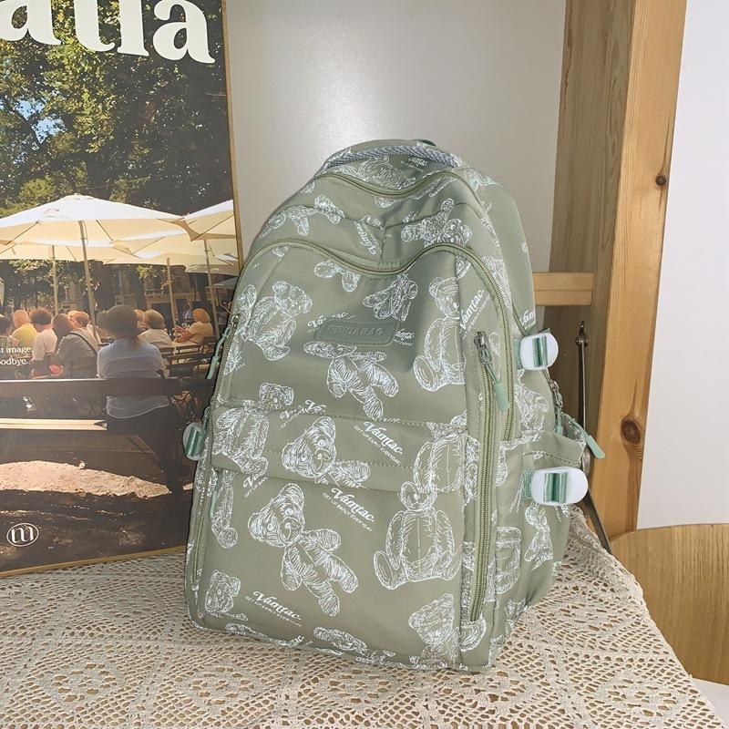 Schoolbag Junior High School Women's Large Capacity Backpack Printed Bear Computer Backpack Male High School Students