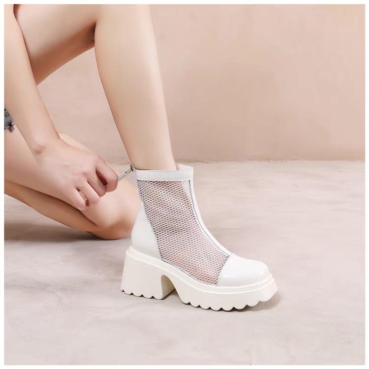Полые ботинки Мартин женские новые летние 2025 тонкие сетчатые ботинки на высокой платформе, женские короткие ботинки на высоком каблуке