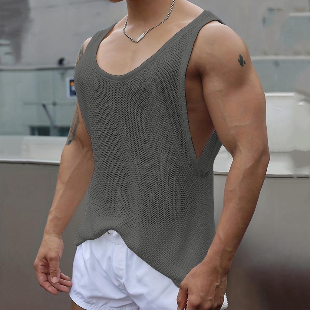 Men'S Summer New Style Men'S Thin Breathable Sports Fitness Sleeveless Knitted Shirt Casual Loose Knitted Tank Top