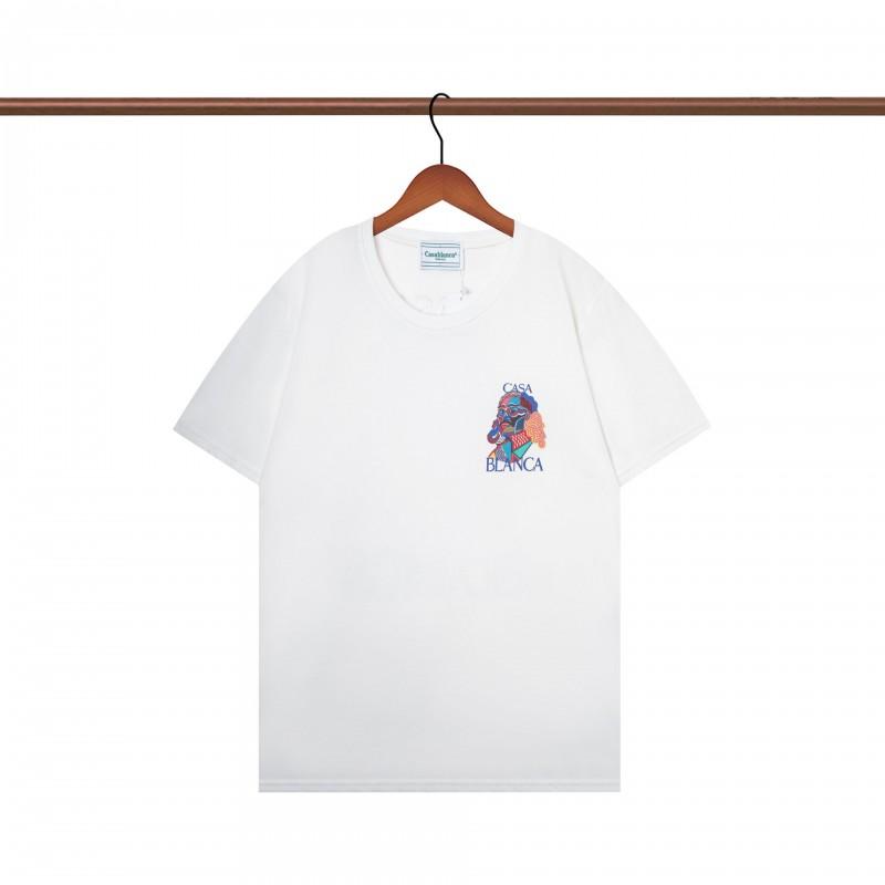 Casablanca Short Sleeve T-Shirt Couples Round Neck Loose Fit Cotton Casual Daily Wear