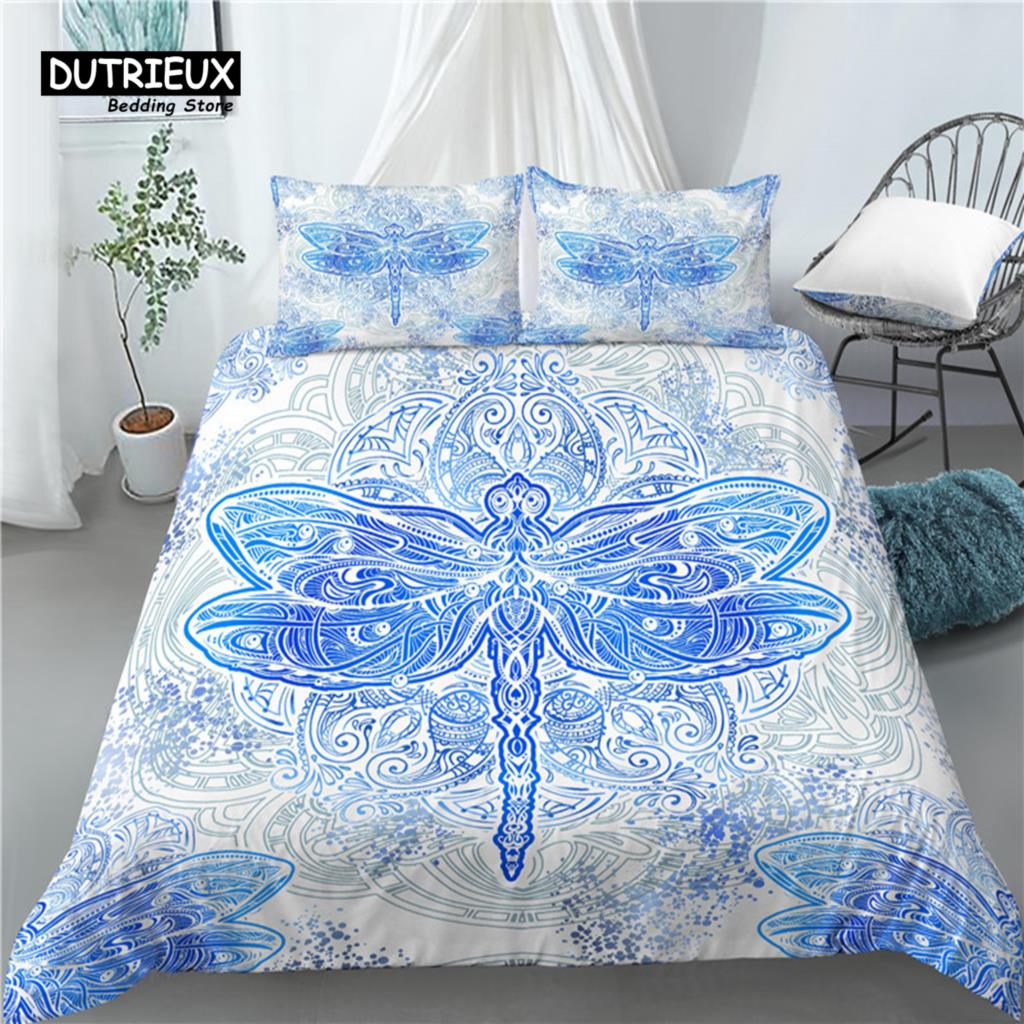 Home Living Luxury 3D Dragonfly Print 2/3Pcs Comfortable Duvet Cover PillowCase Bedding Sets EU/US/AU Size