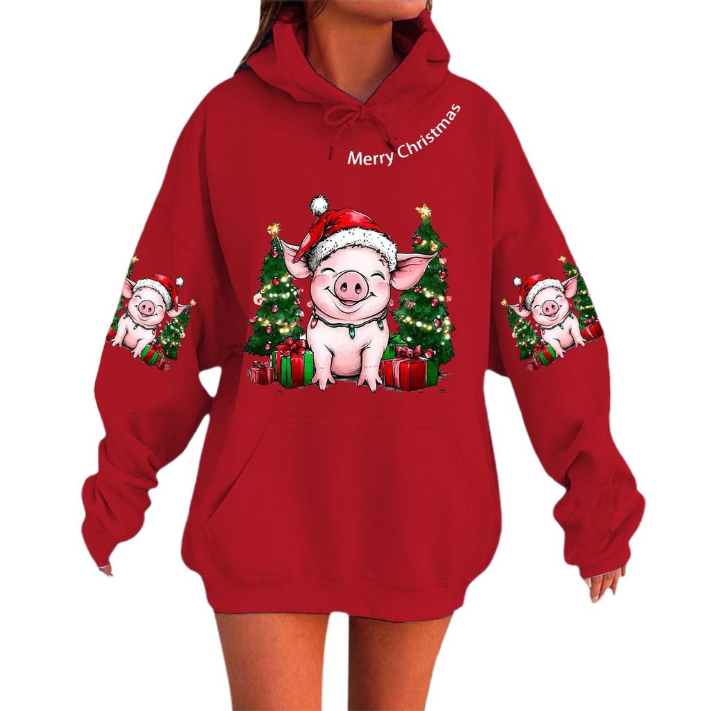 Женский модный повседневный худи с длинным рукавом и принтом для рождественской праздничной вечеринки