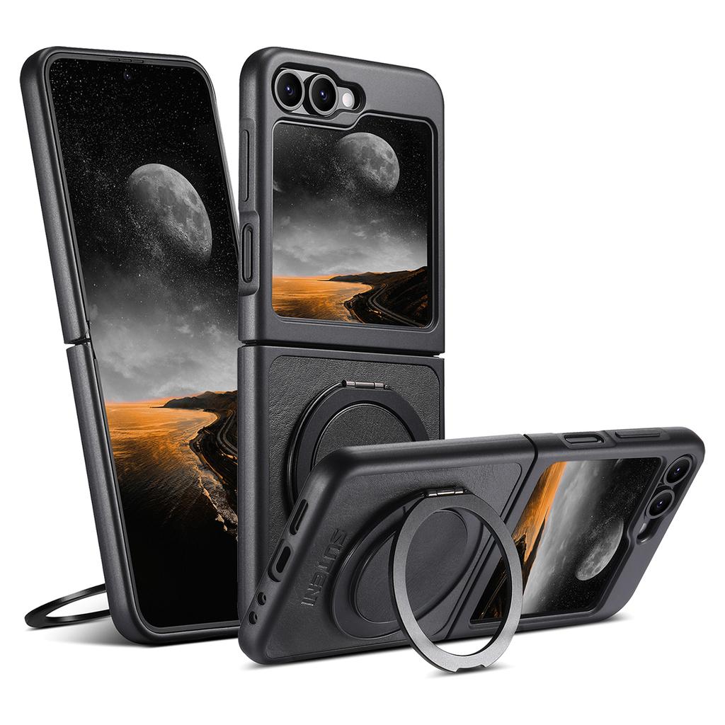 SUTENI G3 For Samsung Galaxy Z Flip5 5G Magnetic Case Waxy Texture Rotating Kickstand Leather Phone Back Cover