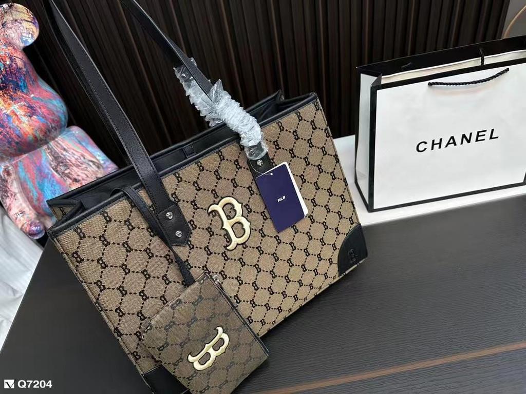 New Korean MLB Full-Logo NY Tote Bag: All-Over Print, Large Capacity, Versatile Shoulder Handbag