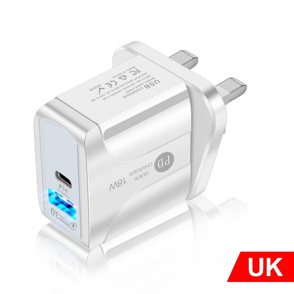 Быстрое зарядное устройство PD18W+QC3.0: Универсальный адаптер для путешествий с вилками US/EU/UK
