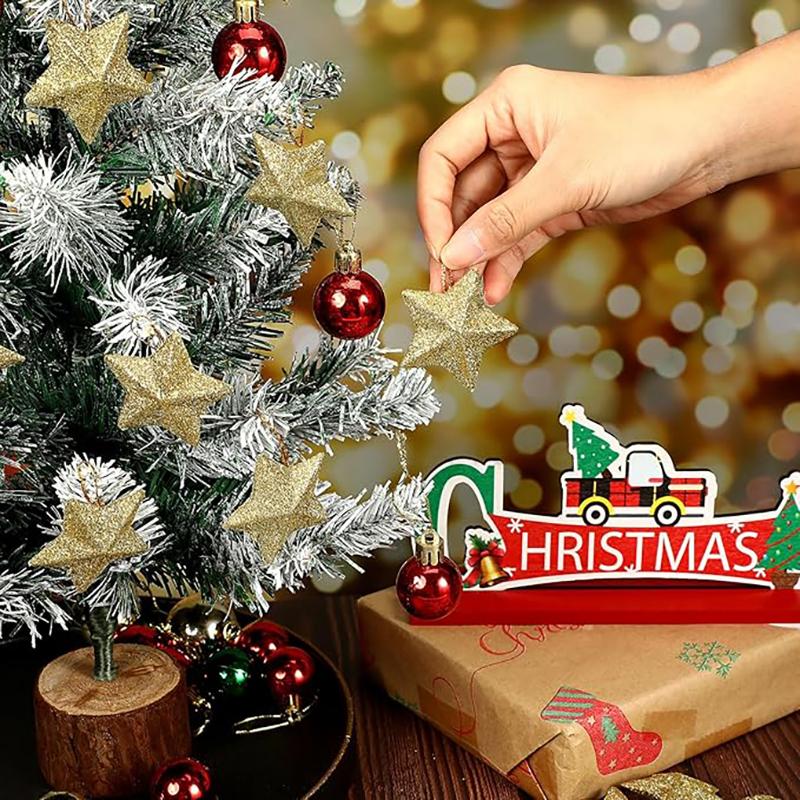 6 шт. Рождественское украшение Золотая пятиконечная звезда Подвеска для украшения рождественской елки Вечеринка Дом Подарок на Новый год 2026 Аксессуар