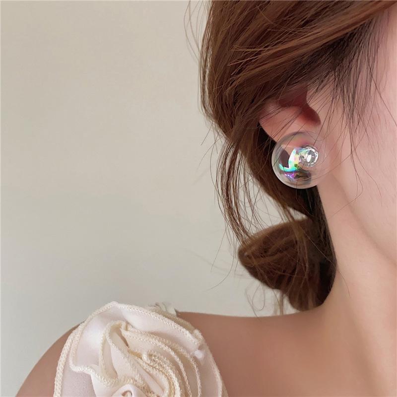 "Colorful Transparent Glass Round Earrings: Trendy, Fashionable, and Perfect for Holidays"