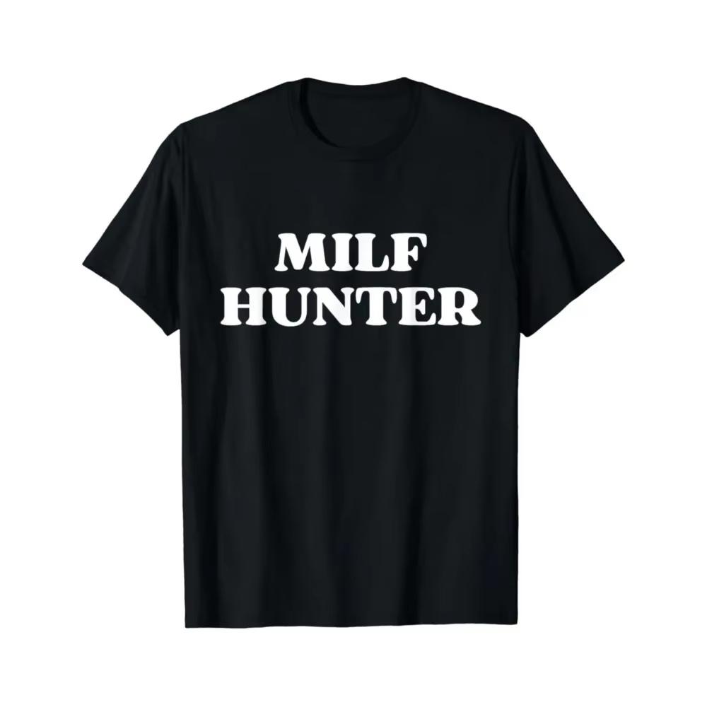 Смешные футболки с принтом MILF Hunter Графические футболки Высококачественные мужские и женские футболки с коротким рукавом Мужская спортивная одежда Мужские топы
